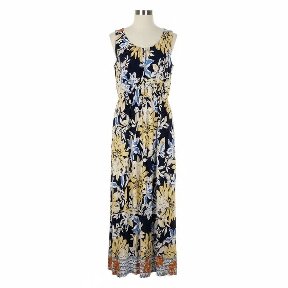 Enfocus Studio Blue Yellow Floral Maxi Dress Women’s Size 6 Sleeveless Excellent - Picture 1 of 9